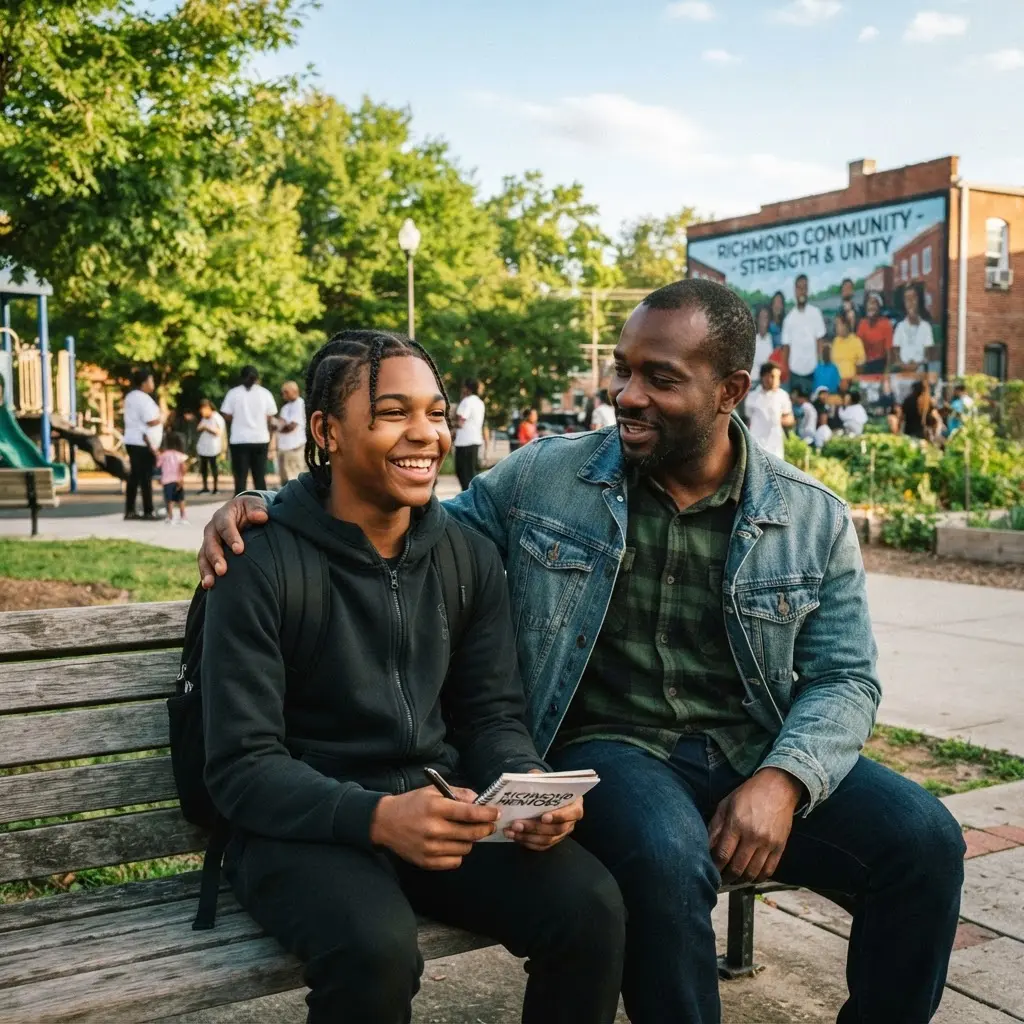 A mentor and a young participant reviewing a resume together at a table